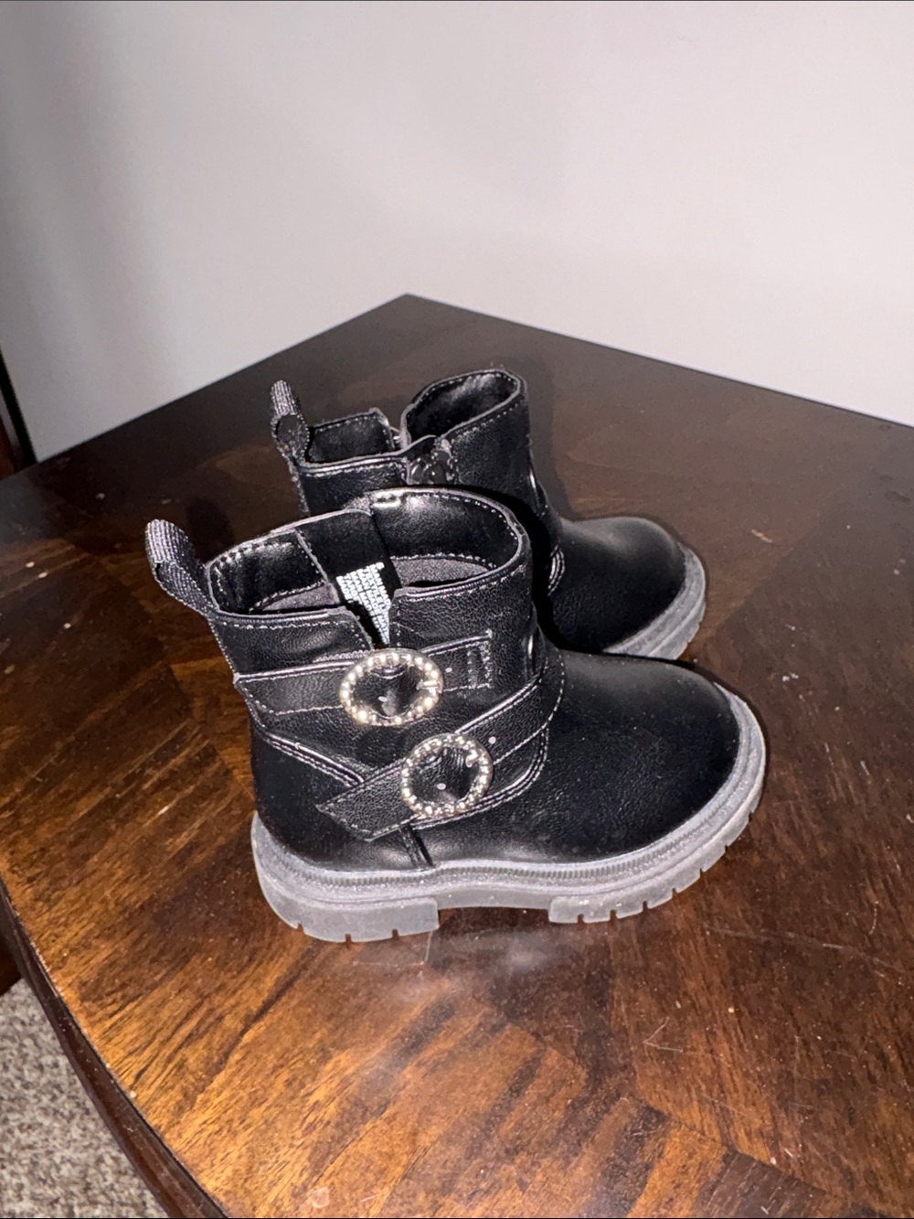 Kids Cat&Jack Black Ankle Boots with Decorative Buckles